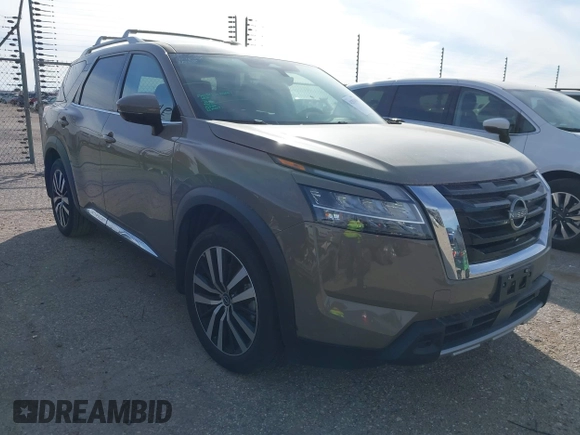 2023 Nissan Pathfinder Platinum with VIN 5N1DR3DH3PC273947, listed as a IAAI auction lot 41253438 with 13,101 mi miles and . Bid and sale history available at DreamBid. Image 1.
