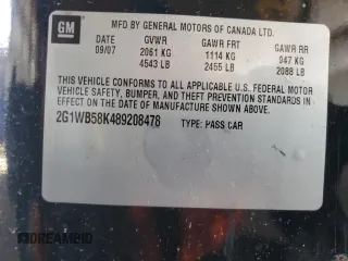 2008 Chevrolet Impala LS с VIN 2G1WB58K489208478, выставлен на аукционе Copart как лот 57885365 с пробегом 205 299 миль миль и Списание • Salvage title. История ставок и продаж доступна на DreamBid. Изображение 12.