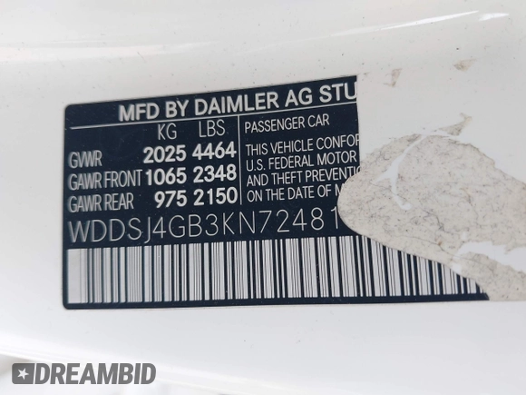 2019 Mercedes-Benz CLA 250 with VIN WDDSJ4GB3KN724815, listed as a IAAI auction lot 42082980 with 68,563 mi miles and . Bid and sale history available at DreamBid. Image 9.