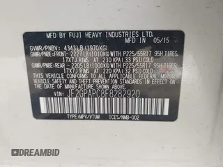 2015 Subaru Crosstrek Limited с VIN JF2GPAPC8F8282920, выставлен на аукционе IAAI как лот 42498407 с пробегом 62 334 миль миль и . История ставок и продаж доступна на DreamBid. Изображение 9.