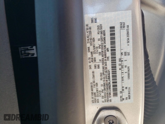 2020 Ford Escape SE Sport Hybrid with VIN 1FMCU9BZ9LUB84221, listed as a Copart auction lot 46195335 with 98,325 mi miles and Salvage Title. Bid and sale history available at DreamBid. Image 16.
