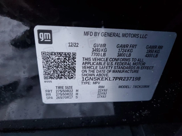 2023 Chevrolet Suburban RST with VIN 1GNSKEKL7PR237198, listed as a Copart auction lot 41910205 with 71,908 mi miles and Salvage Title. Bid and sale history available at carsss.com. Image 14.