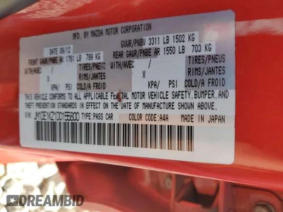 2013 Mazda 2 Sport with VIN JM1DE1KZ1D0155800, listed as a Copart auction lot 72544204 with 164,410 mi miles and Clean Title. Bid and sale history available at DreamBid. Image 12.
