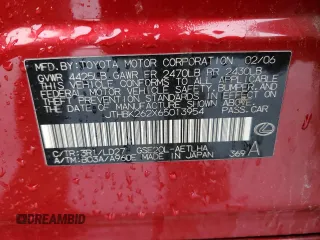 2006 Lexus IS 250 with VIN JTHBK262X65013954, listed as a Copart auction lot 55437155 with 158,395 mi miles and Clean Title. Bid and sale history available at DreamBid. Image 12.