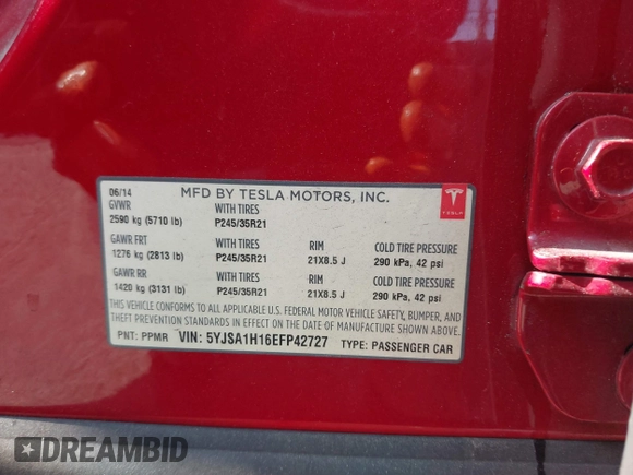 2014 Tesla Model S 60 z VIN 5YJSA1H16EFP42727, wystawiony jako IAAI lot #42544475 z przebiegiem 166 877 mil mil oraz . Historia ofert i sprzedaży dostępna na DreamBid. Obrazek 9.