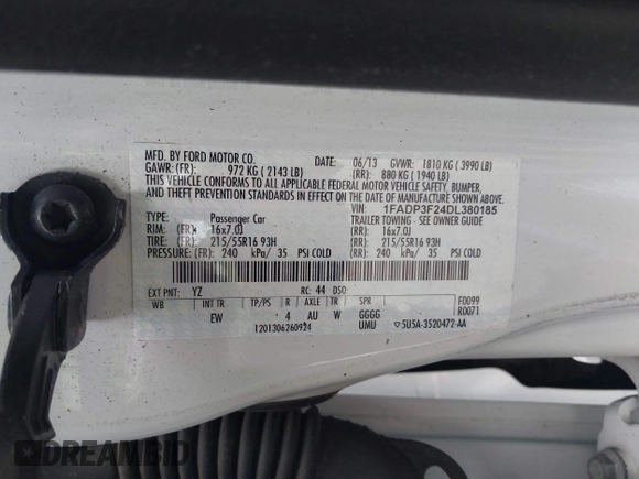 2013 Ford Focus SE with VIN 1FADP3F24DL380185, listed as a IAAI auction lot 42312998 with Not provided miles and . Bid and sale history available at DreamBid. Image 9.