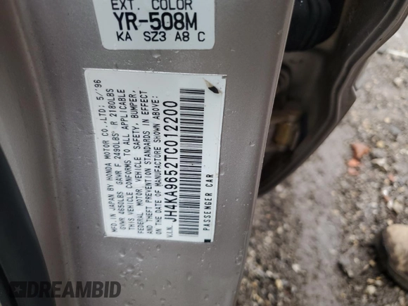 1996 Acura RL Premium with VIN JH4KA9652TC012200, listed as a Copart auction lot 47738615 with 145,330 mi miles and Salvage Title. Bid and sale history available at DreamBid. Image 12.