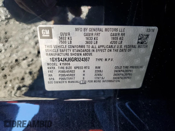 2016 Cadillac Escalade ESV Premium Collection z VIN 1GYS4JKJ6GR324367, wystawiony jako Copart lot #88267605 z przebiegiem 115 857 mil mil oraz Szkoda całkowita • Salvage title. Historia ofert i sprzedaży dostępna na DreamBid. Obrazek 16.