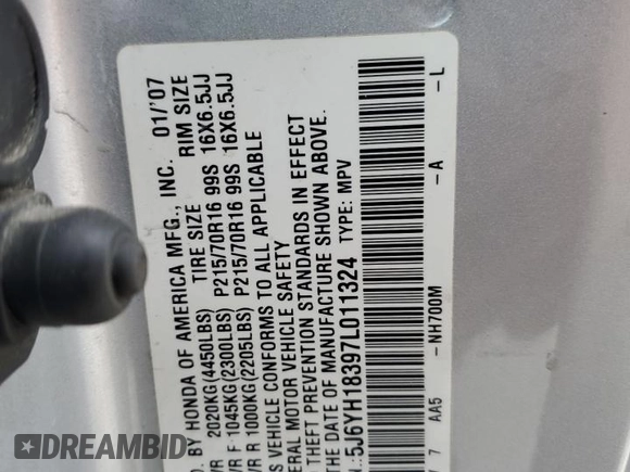2007 Honda Element LX with VIN 5J6YH18397L011324, listed as a Copart auction lot 42932855 with 189,225 mi miles and Salvage Title. Bid and sale history available at DreamBid. Image 16.