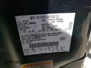 2005 Ford F-250 XL with VIN 1FTSX21P65EA75047, listed as a Copart auction lot 62012695 with 196,409 mi miles and Salvage title. Bid and sale history available at DreamBid. Image 12.