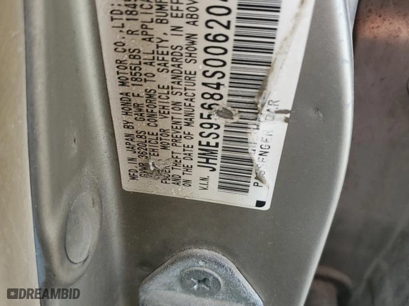 2004 Honda Civic Hybrid with VIN JHMES95684S006204, listed as a Copart auction lot 49134895 with 0 mi miles and Salvage Title. Bid and sale history available at carsss.com. Image 13.