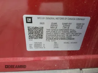 2021 Chevrolet Equinox LT with VIN 2GNAXKEV6M6100835, listed as a Copart auction lot 59391525 with 101,935 mi miles and Salvage title. Bid and sale history available at DreamBid. Image 14.