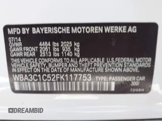 2015 BMW 3 Series 328i with VIN WBA3C1C52FK117753, listed as a IAAI auction lot 42270013 with 147,386 mi miles and . Bid and sale history available at DreamBid. Image 9.