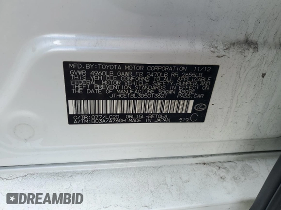 2013 Lexus GS 350 with VIN JTHCE1BL3D5013621, listed as a Copart auction lot 58408215 with 146,502 mi miles and Salvage title. Bid and sale history available at DreamBid. Image 12.
