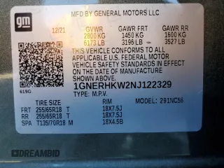 2022 Chevrolet Traverse LT Leather with VIN 1GNERHKW2NJ122329, listed as a Copart auction lot 46327505 with 54,110 mi miles and Salvage Title. Bid and sale history available at carsss.com. Image 14.