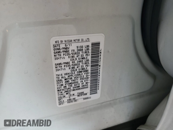 2011 Nissan Murano S with VIN JN8AZ1MU4BW068688, listed as a Copart auction lot 83837284 with 154,782 mi miles and Salvage Title. Bid and sale history available at carsss.com. Image 13.