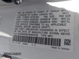 2021 Honda CR-V EX-L with VIN 2HKRW2H87MH678152, listed as a IAAI auction lot 42132825 with 35,241 mi miles and . Bid and sale history available at DreamBid. Image 9.