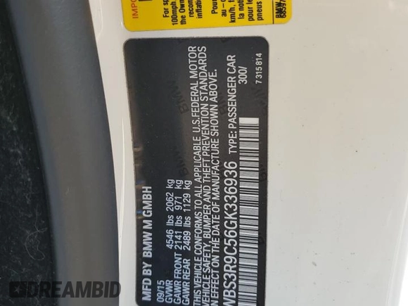 2016 BMW M4 with VIN WBS3R9C56GK336936, listed as a Copart auction lot 52146915 with 70,585 mi miles and Salvage Title. Bid and sale history available at carsss.com. Image 14.