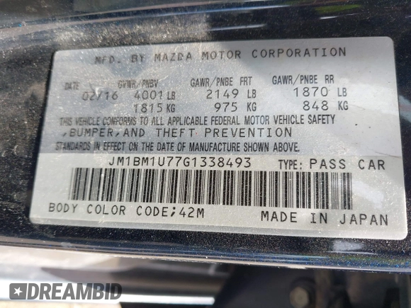 2016 Mazda 3 i Sport with VIN JM1BM1U77G1338493, listed as a IAAI auction lot 41990820 with 155,339 mi miles and . Bid and sale history available at carsss.com. Image 9.