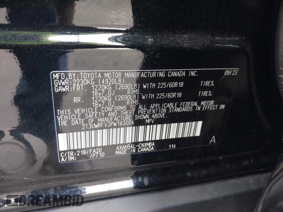 2023 Toyota RAV4 Hybrid XLE with VIN 2T3UWRFV3PW183004, listed as a IAAI auction lot 42407863 with 17,416 mi miles and . Bid and sale history available at DreamBid. Image 9.
