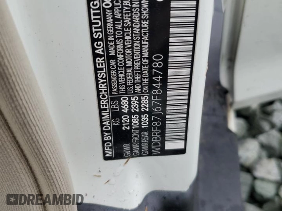 2007 Mercedes-Benz C with VIN WDBRF87J67F844780, listed as a Copart auction lot 49582225 with Not Provided miles and Salvage Title. Bid and sale history available at DreamBid. Image 12.