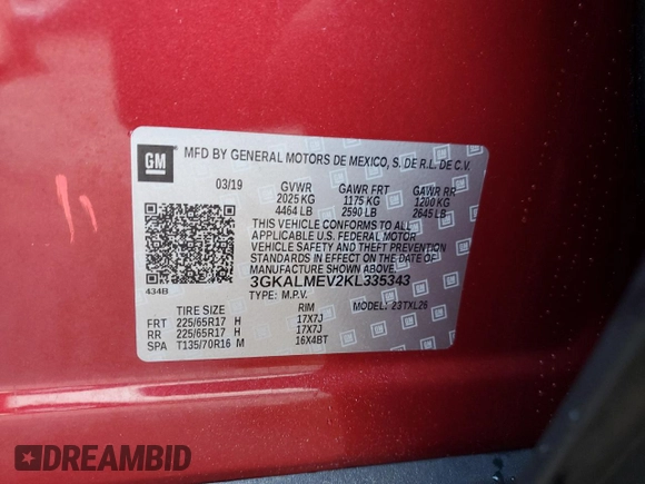 2019 GMC Terrain SLE with VIN 3GKALMEV2KL335343, listed as a Copart auction lot 53092855 with 92,838 mi miles and Non Repairable. Bid and sale history available at carsss.com. Image 13.