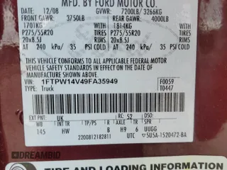 2009 Ford F-150 XL with VIN 1FTPW14V49FA35949, listed as a Copart auction lot 55382805 with 160,445 mi miles and Salvage title. Bid and sale history available at DreamBid. Image 12.