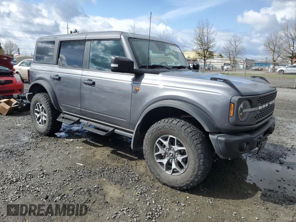 2023 Ford Bronco with VIN 1FMEE5DP9PLB06866, listed as a Copart auction lot 50573715 with 21,043 mi miles and Salvage Title. Bid and sale history available at carsss.com. Image 4.