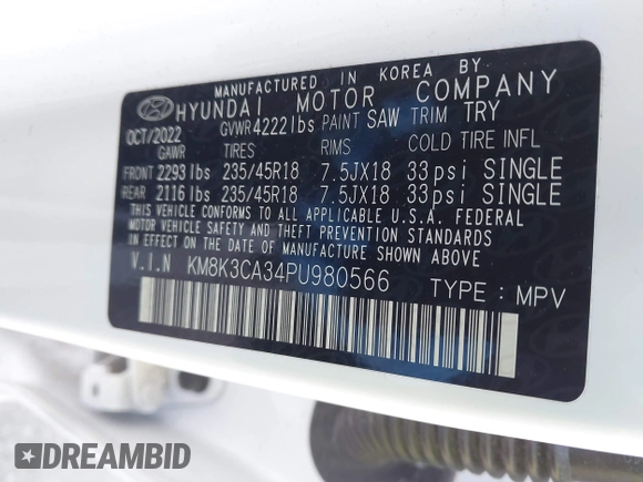 2023 Hyundai Kona N Line with VIN KM8K3CA34PU980566, listed as a IAAI auction lot 41745359 with 45,951 mi miles. Bid and sale history available at carsss.com. Image 9.