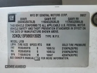 2008 Chevrolet Equinox LS z VIN 2CNDL13F986013925, wystawiony jako Copart lot #55185615 z przebiegiem 79 890 mil mil oraz Czysty tytuł • Clean title. Historia ofert i sprzedaży dostępna na DreamBid. Obrazek 14.