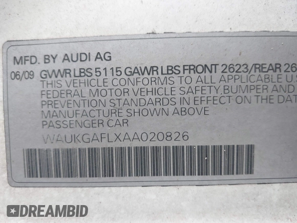 2010 Audi S4 Prestige z VIN WAUKGAFLXAA020826, wystawiony jako IAAI lot #41711179 z przebiegiem 122 108 mil mil oraz . Historia ofert i sprzedaży dostępna na DreamBid. Obrazek 9.
