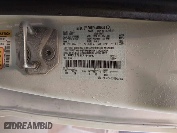 2023 Ford Transit Connect XL with VIN NM0LS7S2XP1549933, listed as a IAAI auction lot 41356867 with 28,986 mi miles and . Bid and sale history available at DreamBid. Image 9.