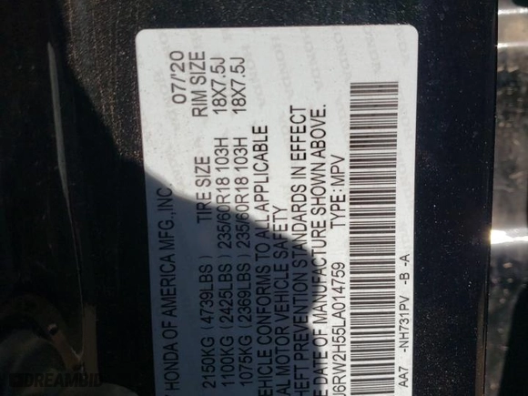 2020 Honda CR-V EX with VIN 5J6RW2H55LA014759, listed as a Copart auction lot 44000665 with 98,599 mi miles and Salvage Title. Bid and sale history available at carsss.com. Image 15.