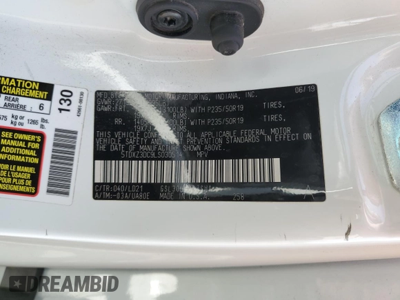 2020 Toyota Sienna SE with VIN 5TDXZ3DC9LS030514, listed as a Copart auction lot 61978565 with 40,316 mi miles and Salvage title. Bid and sale history available at DreamBid. Image 13.