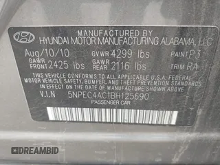 2011 Hyundai Sonata SE with VIN 5NPEC4AC1BH125690, listed as a IAAI auction lot 41696699 with 172,028 mi miles and . Bid and sale history available at carsss.com. Image 9.