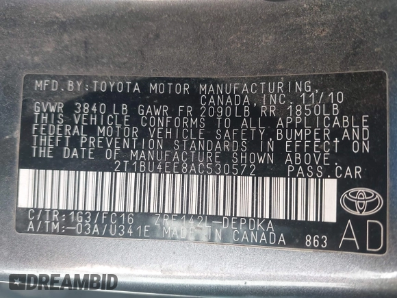2010 Toyota Corolla с VIN 2T1BU4EE8AC530572, выставлен на аукционе IAAI как лот 41999634 с пробегом 239 732 миль миль и . История ставок и продаж доступна на DreamBid. Изображение 9.