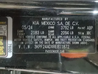 2024 Kia Forte LXS with VIN 3KPF24ADXRE811872, listed as a Copart auction lot 87676405 with 22,154 mi miles and Non Repairable. Bid and sale history available at carsss.com. Image 13.