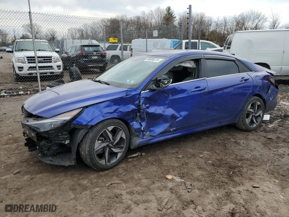2023 Hyundai Elantra Hybrid Limited with VIN KMHLN4AJ1PU048120, listed as a Copart auction lot 49696575 with 35,294 mi miles and Salvage Title. Bid and sale history available at carsss.com. Image 1.