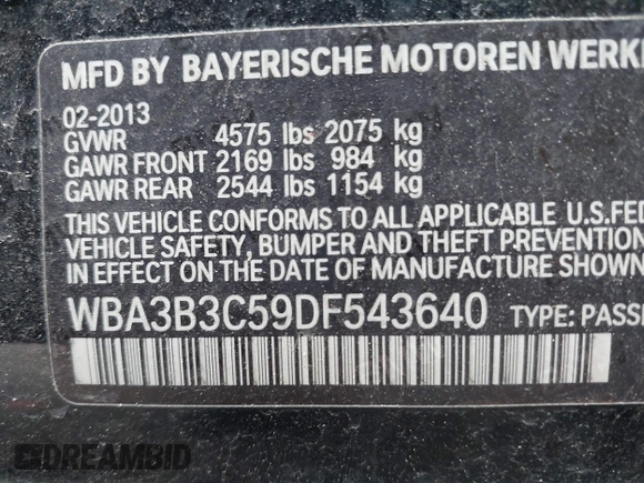 2013 BMW 3 Series 328i xDrive with VIN WBA3B3C59DF543640, listed as a IAAI auction lot 42208779 with 183,737 mi miles and . Bid and sale history available at DreamBid. Image 9.