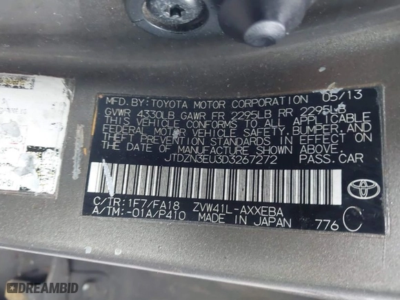 2013 Toyota Prius v Two with VIN JTDZN3EU3D3267272, listed as a IAAI auction lot 41793742 with 431,532 mi miles. Bid and sale history available at carsss.com. Image 9.