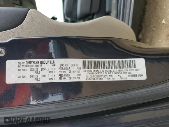 2013 Chrysler Town & Country Touring with VIN 2C4RC1BG8DR713271, listed as a Copart auction lot 50598405 with 130,551 mi miles and Salvage Title. Bid and sale history available at DreamBid. Image 15.