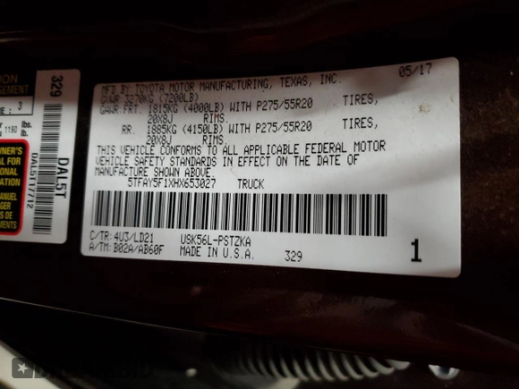 2017 Toyota Tundra Platinum with VIN 5TFAY5F1XHX653027, listed as a Copart auction lot 53504875 with 167,825 mi miles and Clean title. Bid and sale history available at DreamBid. Image 12.