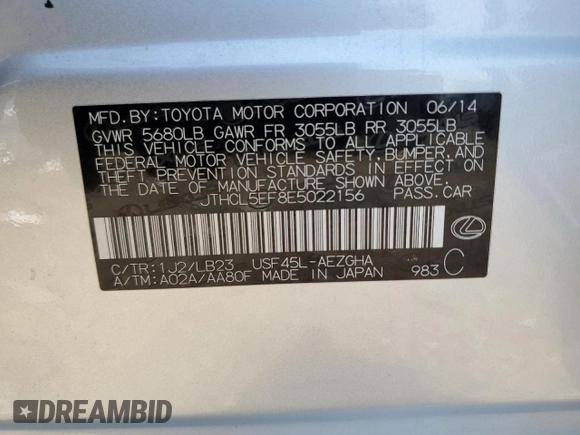 2014 Lexus LS 460 with VIN JTHCL5EF8E5022156, listed as a Copart auction lot 56633035 with 123,562 mi miles and Salvage title. Bid and sale history available at DreamBid. Image 12.
