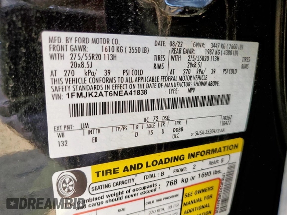 2022 Ford Expedition Max Limited with VIN 1FMJK2AT6NEA41838, listed as a Copart auction lot 57879745 with 85,269 mi miles and Clean title. Bid and sale history available at DreamBid. Image 13.