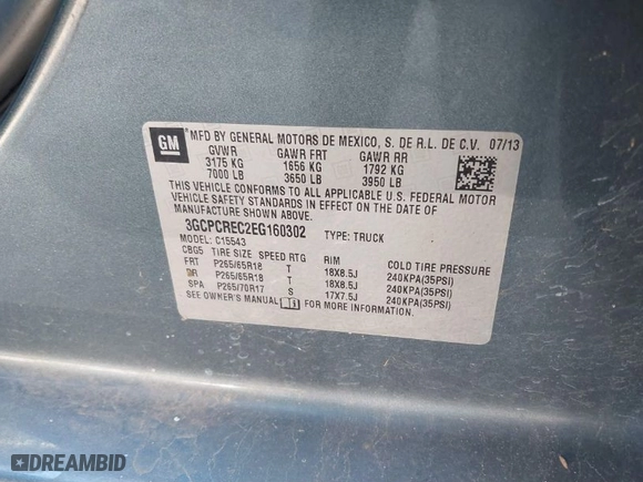 2014 Chevrolet Silverado 1500 LT with VIN 3GCPCREC2EG160302, listed as a IAAI auction lot 41504265 with 143,076 mi miles. Bid and sale history available at carsss.com. Image 9.