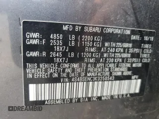 2019 Subaru Outback Limited with VIN 4S4BSENC3K3250543, listed as a Copart auction lot 62011355 with 67,760 mi miles and Salvage title. Bid and sale history available at DreamBid. Image 14.