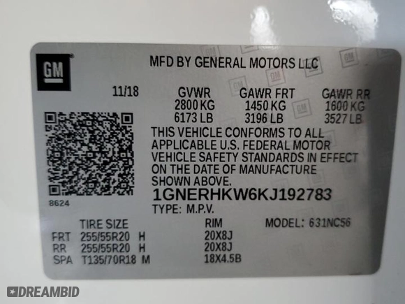 2019 Chevrolet Traverse LT Leather with VIN 1GNERHKW6KJ192783, listed as a Copart auction lot 43655445 with 61,385 mi miles and Salvage Title. Bid and sale history available at carsss.com. Image 13.