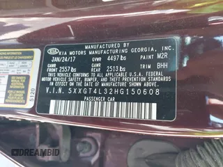 2017 Kia Optima LX with VIN 5XXGT4L32HG150608, listed as a IAAI auction lot 41963406 with 71,521 mi miles. Bid and sale history available at carsss.com. Image 9.