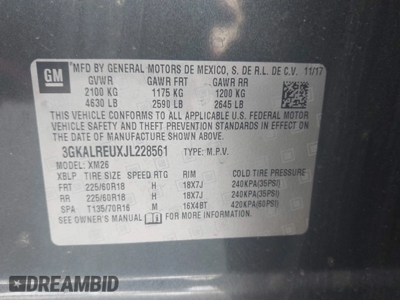 2018 GMC Terrain SLT Diesel with VIN 3GKALREUXJL228561, listed as a IAAI auction lot 41490745 with 84,000 mi miles and . Bid and sale history available at DreamBid. Image 9.
