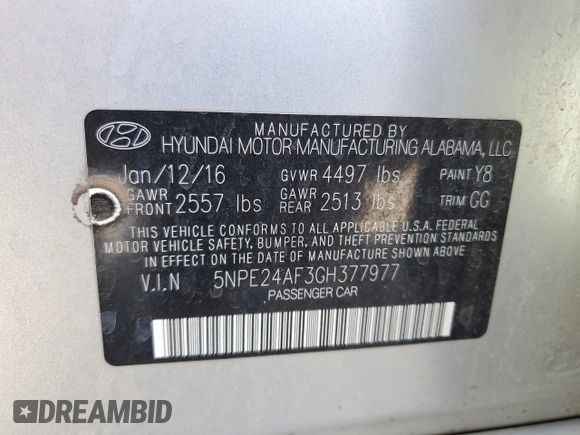 2016 Hyundai Sonata SE с VIN 5NPE24AF3GH377977, выставлен на аукционе Copart как лот 52004995 с пробегом 136 199 миль миль и Списание • Salvage title. История ставок и продаж доступна на DreamBid. Изображение 14.